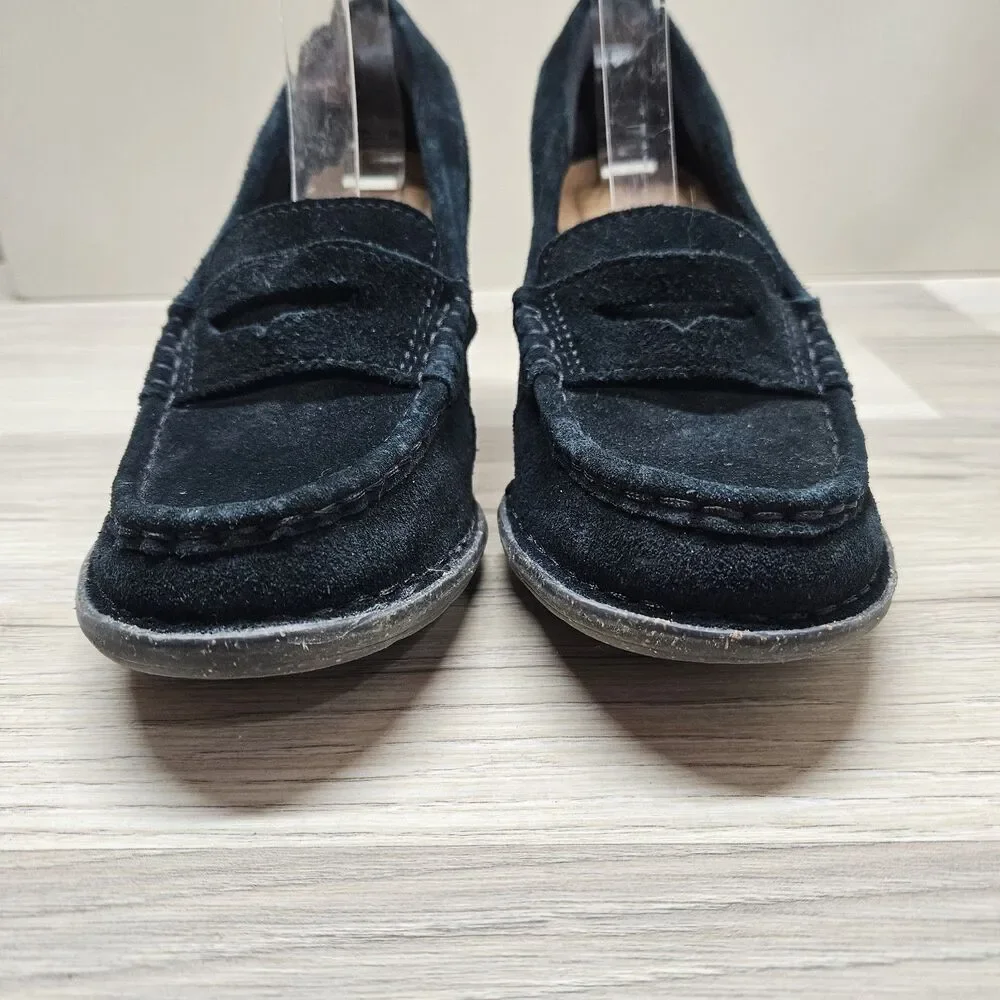 Clarks Unstructured Carleta Belle Black Heeled Penny Loafer Womens Size 6.5